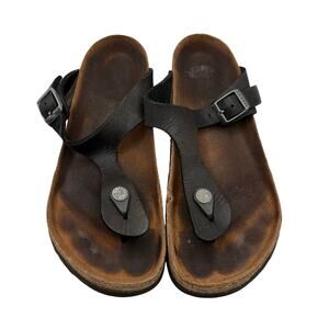 Birkenstock Black Leather Thong Gizeh Sandal SZ 39 (8/8.5) Cork Summer Spring